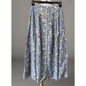 Vintage Laura Ashley Midi Skirt Floral Cotton Button Down Cottagecore Size 4